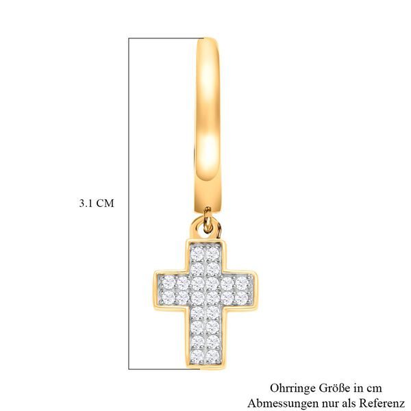 Wei&szlig;e Diamant Kreuz-Ohrringe, 925 Silber Gelbgold Vermeil ca. 0.25 ct image number 5