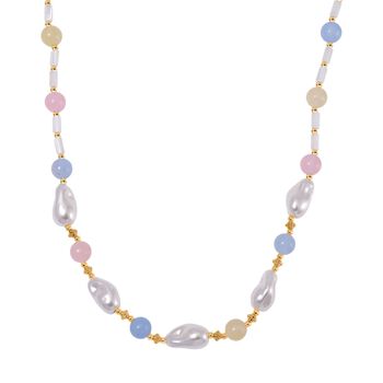 Wei&szlig;e Muschelkernperle, Mehrfarbig Edelsteine Halskette ca. 45 cm+ 5 cm Extender, Std Gelb