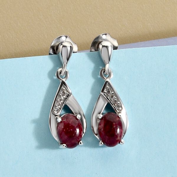 Norwegische Thulit und weiße Zirkon-Ohrringe, 925 Silber platiniert ca. 2.08 ct image number 2