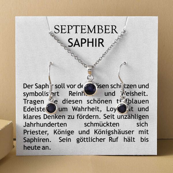 2er-Set, Masoala Saphir-Solitär-Anhänger mit Kette und Ohrhängern in Silberton, 2,82 ct. image number 9
