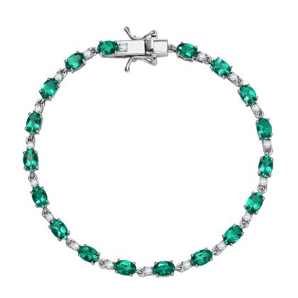 Luxuriant - AAA Lab Grown Kolumbianischer Smaragd, Lab Grown Diamant Armband ca. 19 cm 925 Silber rhodiniert ca. 7.50 ct