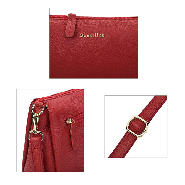 Sencillez Crossbody Tasche aus echtem Leder,  Größe 28x9x17 cm, Weinrot image number 4