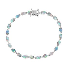 AA Natürlicher, äthiopischer Welo Opal, Lab Grown Diamant Armband ca. 19 cm 925 Silber rhodiniert ca. 6,88 ct.