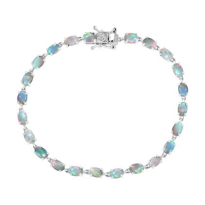 AA Nat&uuml;rlicher, &auml;thiopischer Welo Opal, Lab Grown Diamant Armband ca. 20 cm 925 Silber rhodiniert ca. 7,19 ct.