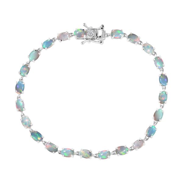 AA nat&uuml;rliches, &auml;thiopisches Welo Opal und Labor Diamant 19cm Armband, 925 Silber rhodiniert - 6,88 ct.