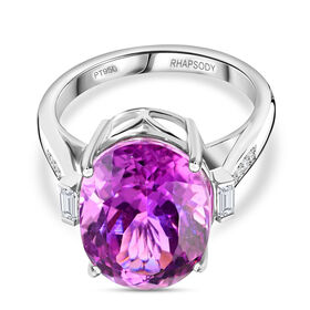 RHAPSODY zertifizierter und geprüfter AAAA Patroke Kunzit und VS Diamant-Ring- 12 ct.