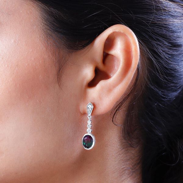 Wassermelonen-Quarz-Triplett und Zirkon Ohrhänger in Silber image number 3