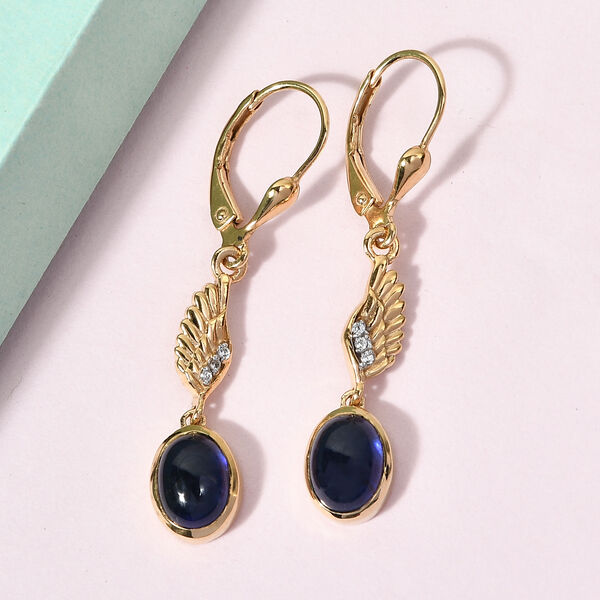 Masoala Saphir (Fissure gefüllt) und Zirkon Ohrhänger 925 Silber vergoldet ca. 4,08 ct  image number 2