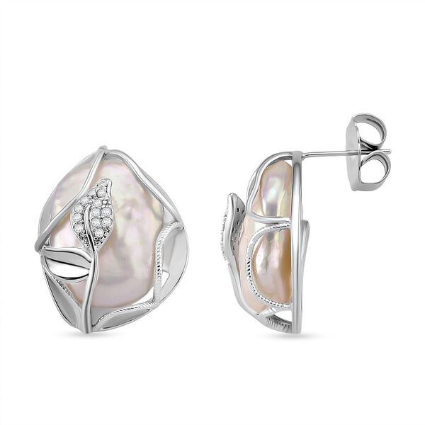 Wei&szlig;e S&uuml;&szlig;wasserperle und Zirkonia Ohrringe und flexibler Ring image number 1