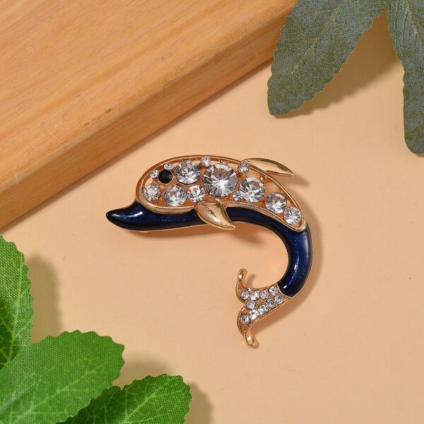 Schwarzer Kristall, Wei&szlig;er Kristall Brosche emailliert image number 1