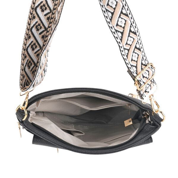 Crossbody-Tasche mit gewebtem Schulterriemen und Rei&szlig;verschlussf&auml;chern, 24x28 cm, Tiefschwarz image number 6