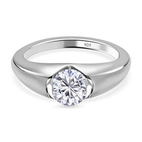 Moissanit Solitär Ring in platiniertem Silber - 0,76 ct.