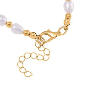 Glas, Wei&szlig;e S&uuml;&szlig;wasser Perle Armband BR-Stretch Standard gelb vergoldet