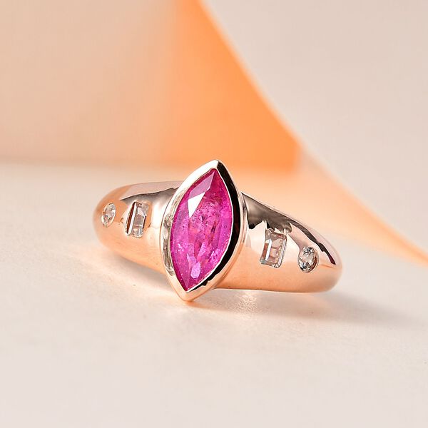 Ilakaka Rosa Saphir (Fissure gefüllt), weißer Zirkon Ring, 925 Silber Roségold Vermeil (Größe 20.00) ca. 1.75 ct image number 2