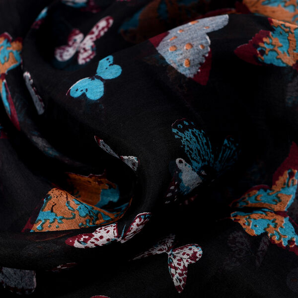 100% Satin-Seidenschal, bedruckt, 48x160cm, Schmetterling image number 6