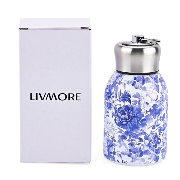 LIVMORE - Isolierflasche aus 316L Edelstahl mit Doppelwand und Blumenmotiv, Blau, f&uuml;r hei&szlig;e und kalte Getr&auml;nke, 260 ml image number 8