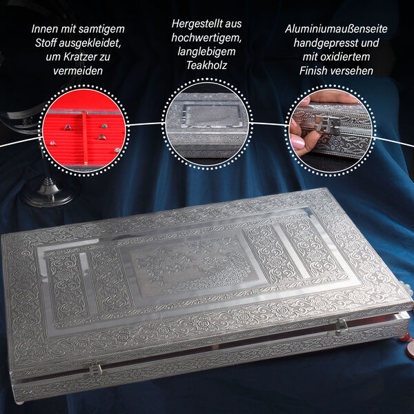 Handgefertigter Ring Koffer mit Aluminium Prägung, 56x33x5 cm, Pfau image number 4