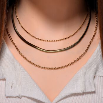 3er-Set - Kugelkette 40 cm, Gliederkette 45 cm und Ankerkette 55 cm, Goldton