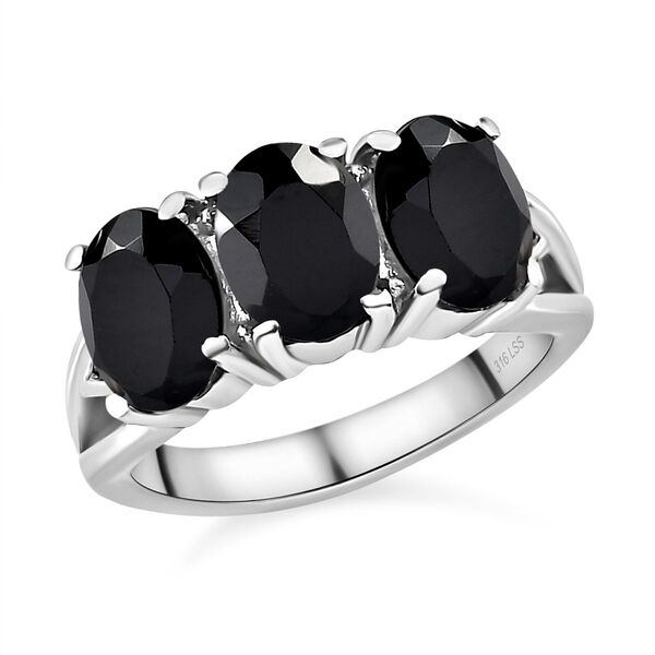 2er Set - Schwarzer Spinell Anh&auml;nger mit Kette und Ring, Edelstahl ca. 10.12 ct image number 5