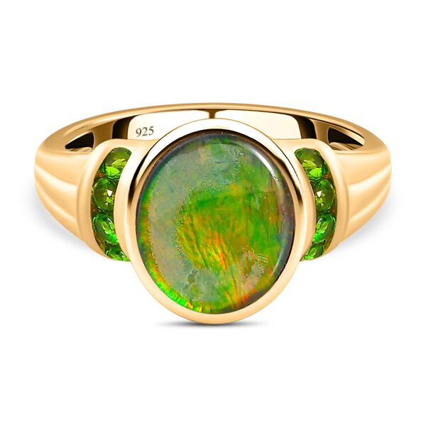 Kanadischer Ammolit und nat&uuml;rlicher Chromdiopsid-Ring - 3,02 ct.