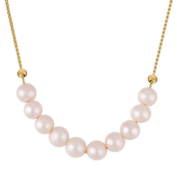 AAA Wei&szlig;e S&uuml;&szlig;wasser Perle Halskette, (7-9mm), ca. 45 cm 925 Silber vergoldet