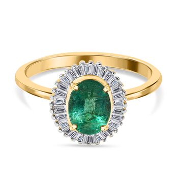 AAA Kagem Zambian Smaragd, Wei&szlig;er Diamant Ring, 585 Gold (Gr&ouml;&szlig;e 17.00) ca. 1.43 ct