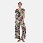 Jumpsuit mit gesmokter Taille und Flatterärmeln, Tropisches Blumenmuster