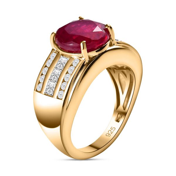 Afrikanischer Rubin (Fissure gef&uuml;llt), Wei&szlig;er Zirkon Ring, 925 Silber Gelbgold Vermeil (Gr&ouml;&szlig;e 19.00) ca. 6.52 ct image number 5