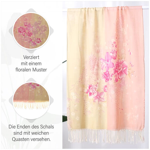 100% Merino Wollschal mit Quasten, rosa Blumenmuster image number 9