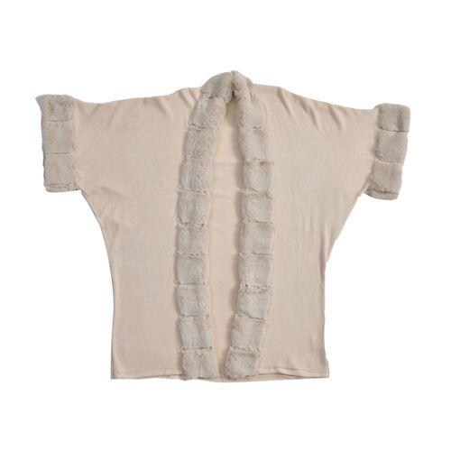 LA MAREY - Stilvoller langer Mantel mit Kunstpelzrand, 108x100cm, creme image number 0