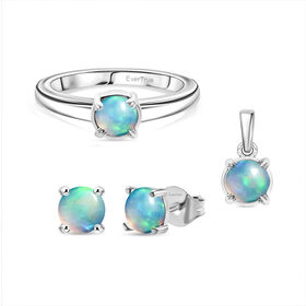 4er Set - AA Natürlicher, äthiopischer Welo Opal Ring (Größe 21.00), Anhänger mit Kette (ca. 50cm), und Ohrringe ca. 2.24 ct