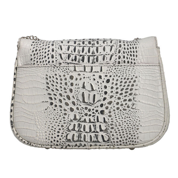 Umh&auml;ngetasche aus echtem Leder mit Kroko-Pr&auml;gung und Kettenriemen, Beige image number 4