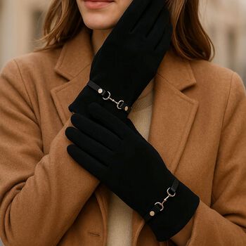 Kaschmir-Handschuhe mit Touchscreen-Funktion, Karomuster, Onesize, Schwarz