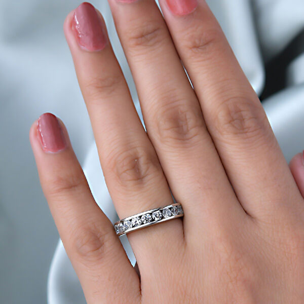 LUSTRO STELLA Hergestellt mit ZIRKONIA Half Eternity Ring 925 Silber Platin-Überzug image number 3