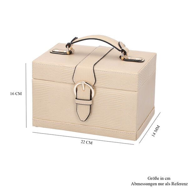 3-lagiger Schmuckkasten mit Schlangenhautmuster und Griff, Gr&ouml;&szlig;e 22x16x14 cm, Cr&egrave;me image number 6