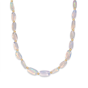 D'Joy AAA Nat&uuml;rlicher, &auml;thiopischer Welo Opal Halskette ca. 45 cm 925 Silber 750 Gelbgold vermeil ca. 36,00 ct.