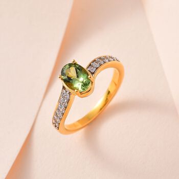 Nat&uuml;rlicher gr&uuml;ner Apatit, wei&szlig;er Zirkon Ring, 925 Silber vergoldet (Gr&ouml;&szlig;e 18.00) ca. 1.03 ct