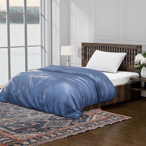 Serenity Night - 100% Maulbeerseide Sommersteppdecke mit Seidenfüllung, 1000 Gramm, 135 x 200 cm, Hellblau