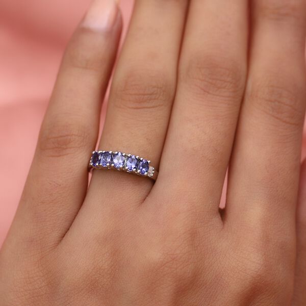 AA Tansanit und Diamant 5 Stein Ring 925 Silber Platin-&Uuml;berzug image number 3
