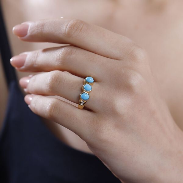 AA Amerikanischer nat&uuml;rlicher Sleeping Beauty T&uuml;rkis, Wei&szlig;er Zirkon Ring 925 Silber 750 Gelbgold Vermeil (Gr&ouml;&szlig;e 20.00) ca. 1.04 ct image number 3