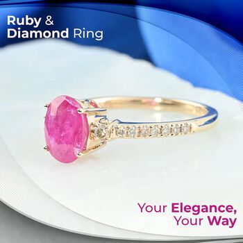 AAA Nat&uuml;rlicher Mosambik-Rubin, Wei&szlig;er Diamant Ring 585 Gold (Gr&ouml;&szlig;e 17.00) ca. 1,60 ct