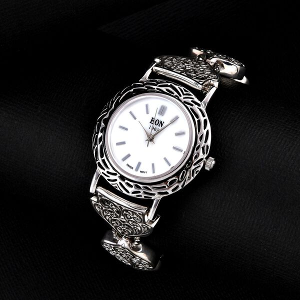 Royal Bali - EON 1962 Schweizer Uhrwerk - Schwarz oxidierte und wasserdichte Uhr, 19cm,  925 Silber ca. 22,00g image number 1