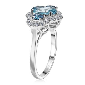 LUXURIANT AAA blauer Zirkon und Labor blauer und wei&szlig;er Diamant Ring in 417 Wei&szlig;gold - 3,07 ct.