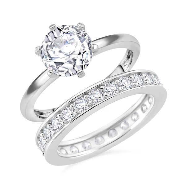 RADIANTA - 2er Set GRA zertifiziert Moissanit (D-VVS) Ring, 925 Silber rhodiniert (Gr&ouml;&szlig;e 19.00) ca. 3.28 ct