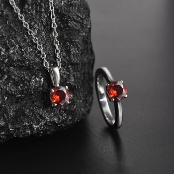 2er Set - Roter Zirkonia Anh&auml;nger mit Kette und Ring (Gr&ouml;&szlig;e 18.00), Edelstahl