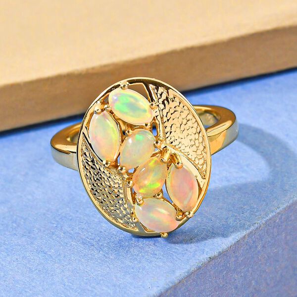 Nat&uuml;rlicher, &auml;thiopischer Opal-Ring, 925 Silber Gelbgold Vermeil  ca. 0,87 ct image number 2