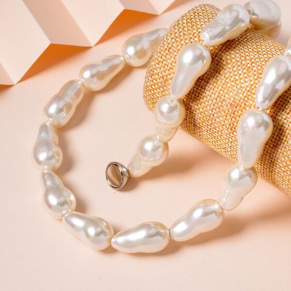 Wei&szlig;e Muschelkernperle-Halskette, 50cm image number 2