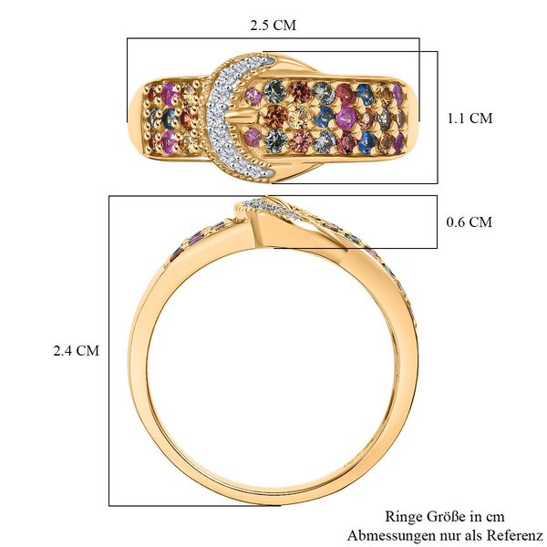 D'Joy AA Mehrfarbiger Saphir Ring 925 Silber 750 Gelbgold Vermeil (Gr&ouml;&szlig;e 18.00) ca. 1.08 ct image number 7