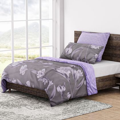 6-teiliges Bettw&auml;sche-Set - bedruckterFloralmuster, Mikrofaser, Bettbezug 135x200 cm (2 St&uuml;ck), Kissenbezug 40x80 cm (2 St&uuml;ck) und 80x80 cm (2 St&uuml;ck), hell lila