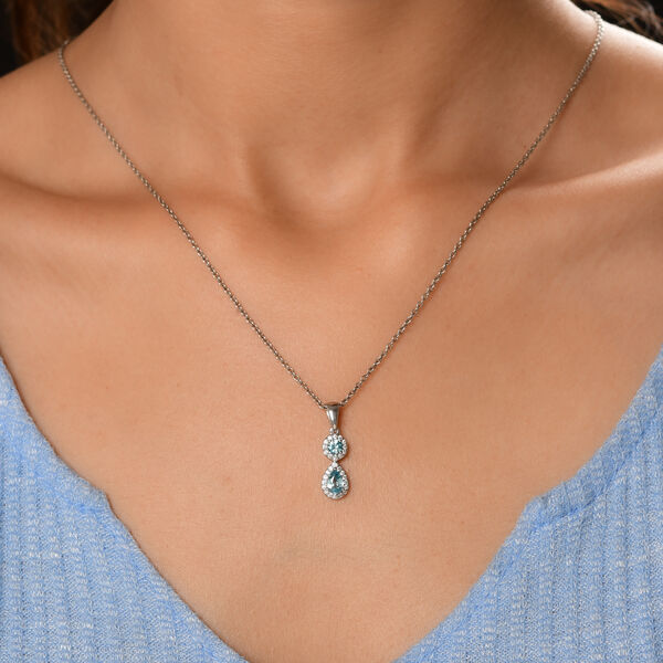 Kambodschanischer blauer und Wei&szlig;er Zirkon Anh&auml;nger 925 Silber platiniert ca. 1,57 ct image number 2